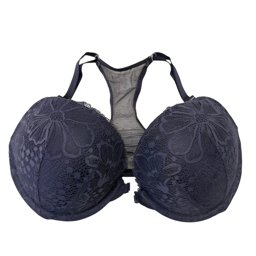 Victoria's Secret Sexy Blue Floral Razorback Sheer Back Push-up Bra 34DD‎ #309